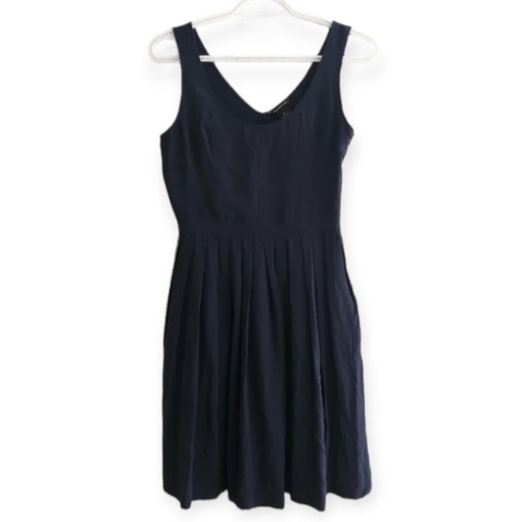 Club Monaco Navy Silk Sleeveless V-Neck Dress with Pleating and Pockets 2 - Picture 15 of 15